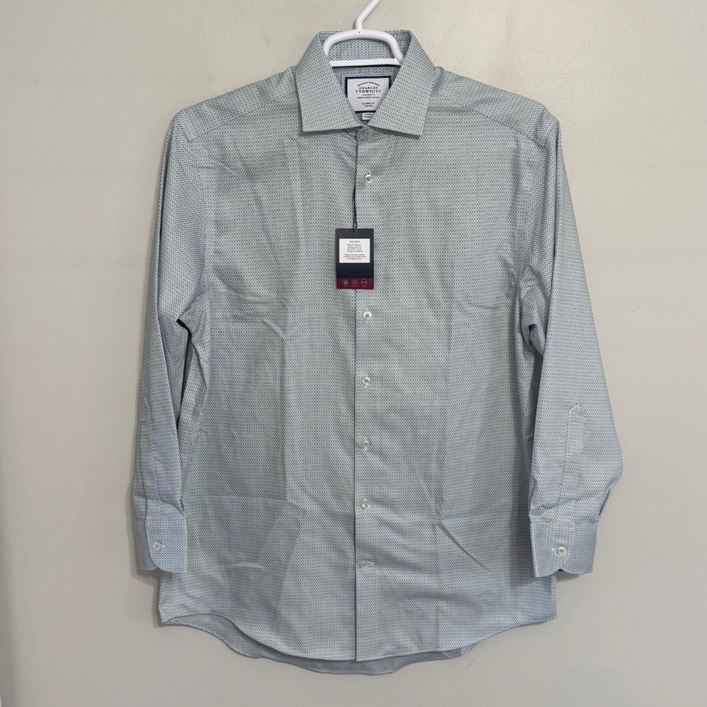 NEW Charles Tyrwhitt Mens 16/33 Non-Iron Classic Fit Long Sleeve Button Up Shirt - Picture 2 of 7
